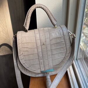DeMellier Neutral Croc-Embossed Top Handle Satchel - Taupe